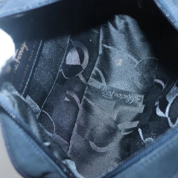 Salvatore Ferragamo Vala Shoulder Bag Suede Navy Gold Auth - Picture 14 of 16